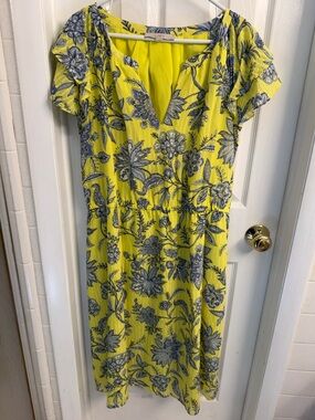 LOFT Yellow Floral V-Neck Summer Dress